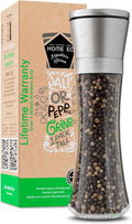 HOME EC Original Stainless Steel Salt or Pepper Grinder 1pk - Adjustable Ceramic Sea Salt Grinder or Pepper Mill - Tall Glass Spice Shaker - Spice Mill w/EBook