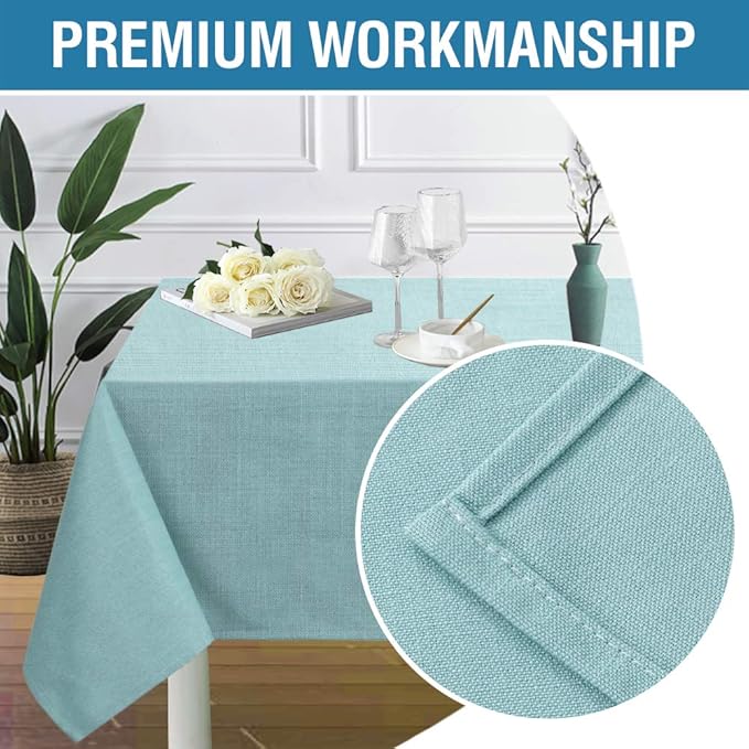 H.VERSAILTEX Linen Textured Table Cloths 60 x 104 Inch Premium Solid Tablecloth Spill-Proof Waterproof Table Cover for Dining Buffet Feature Extra Soft and Thick Fabric Wrinkle Free, Aqua