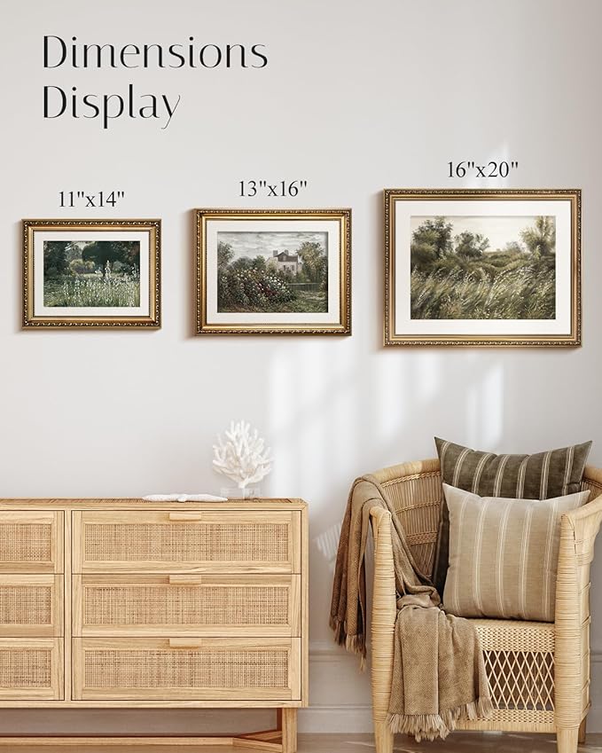 InSimSea Gold Picture Framed Wall Art, Living Room Nature Landscape Flower Wildflower Canvas Print Wall Decor, Vintage Landscape Home Farmhouse Decor, Antique Paintings with Frame 13x16inch