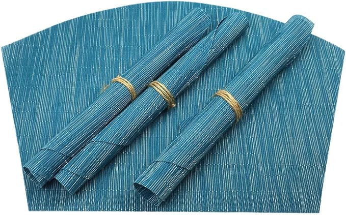 Red-A Woven Vinyl Placemats for Dining Table Durable Heat Resistant Washable Placemats for Round Table,Placemats Set of 4,Blue