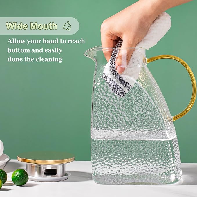 Glass Pitcher With Lid and Spout, 1.8 Liter 60 oz Glass Pitchers With Handle And Lid, Jug Water Pitchers For Fridge, Carafe Jar for Hot/Cold Water Iced Tea Juice Coffee Milk Beverage