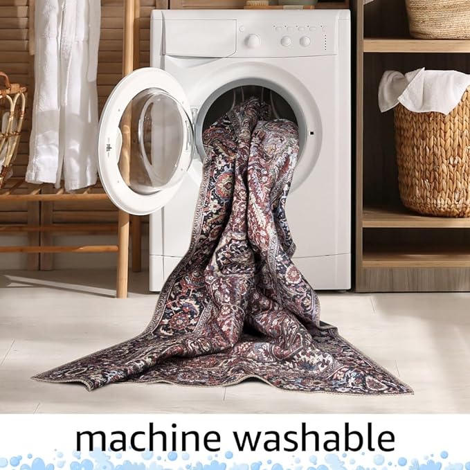 Keen Home Design 2x7 Rug - Machine Washable Runner Rug with Non-Slip Backing, Ideal for Hallway, Entryway, Kitchen, Laundry Room - Vintage, Easy Clean, Durable, Low Pile - (2'6" x 7')