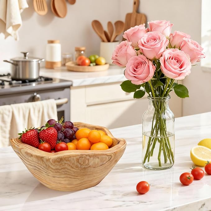 Natural Wood Fruit Bowl 6-8in - Irregular Creative Wooden Decorative Bowl for Kitchen Counter,Wooden Serving Bowl for Salads Snacks Keys and Home Decor (6-8in/15-19cm)