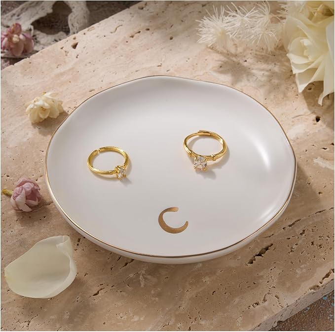 Lolalet Handmade Ceramic Ring Dish Jewelry Tray Plate with Initial, Small Monogram Gift for Her Women Girls Mother, Hostess, Engagement, Bridal Shower, Maid of Honor, Bridesmaid, Birthday, Christmas