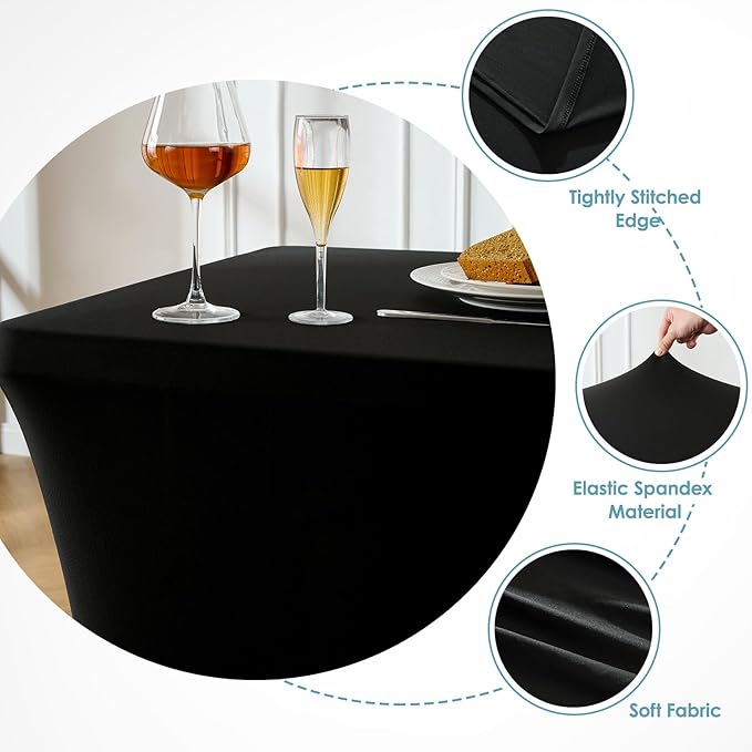 VidaFete Spandex Tablecloth 4FT, Fitted Stretch Table Cover for Rectangle Tables, Wrinkle Resistant and Washable Tablecloths for Outdoor, Picnic, Party, Wedding, Banquet, Birthday, Black