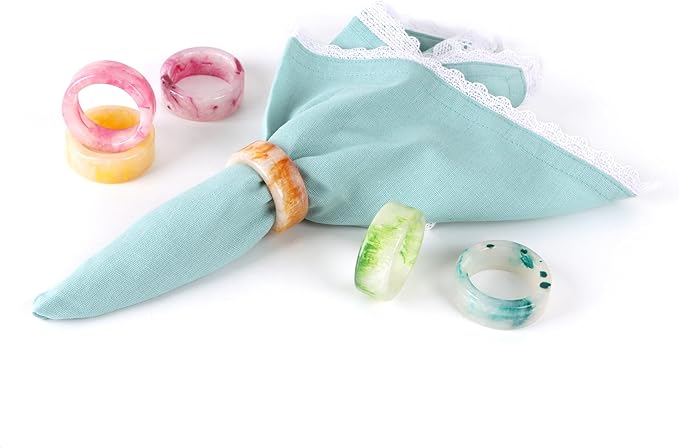 CLEENTABLE Epoxy Resin Napkin Rings Set - 12 Pcs Decorative Pastel Table Holders, 1.5" Dia, Art Deco Style - Ideal for Weddings, Dinner, Parties, Home, Dining, Gifting, Indoor & Outdoor (Multi)