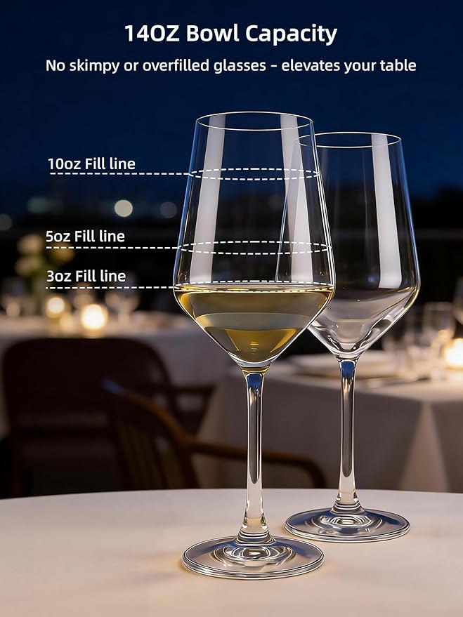 Wine Glasses Set of 4, Sturdy Crystal Wine Glasses for White wine, 14oz Modern Wine Glasses with Thin Rim, Short Stem, Gifts for birthday, housewarming, wedding, Valentine's Day