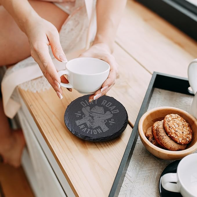 Slate Coasters Set of 24,4-Inch Black Round Stone Drink Coasters with Scratch-Resistant Backing, Durable Tabletop Protection for Home Office Kitchen, Ideal Housewarming Wedding Gifts