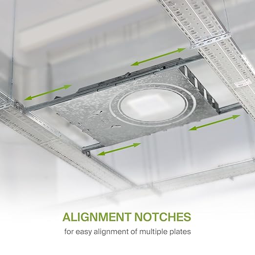 ASD New Construction Mounting Plate with Round Holes 8-10-12" - Adjustable LED Recessed Lighting Housing with Extendable Hanger Bars, Shallow Wafer Light Bracket, Mounting Kit with Notches, 12 Pack