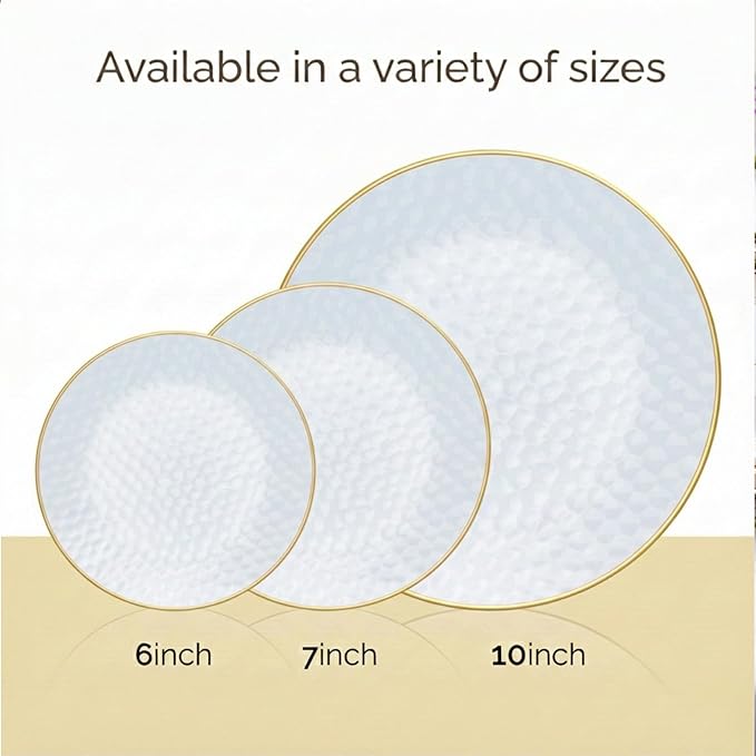R-kay 100 Pack Blue Plastic Plates - 6 Inch Hammered With Gold Rim, Sturdy, Durable And Extra Heavy duty Blue Dessert Plates Disposable - Ideal For Appetizer And And For Desserts.