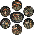 Mushroom Coasters for Drinks with Holder Round Leather Coasters Set of 6 Cups Mugs Mat Pad for Home Kitchen Bar