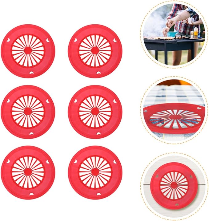 Bbq Hollow Serving Plates 6pcs Red Hollow-out Food Plates Reusable Party Picnic Supplies Commercial Food Serving Tableware