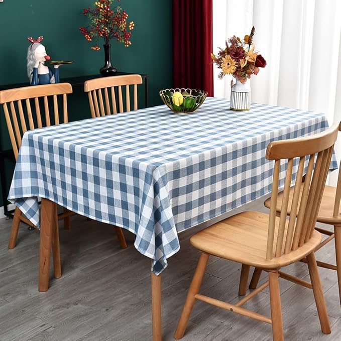Gingham Tablecloth Rectangle Table Cloth Heavy Duty Cotton Checkered Table Cover for Spring Picnic Kitchen Dining(C-Sky Blue, 52x120 inch)