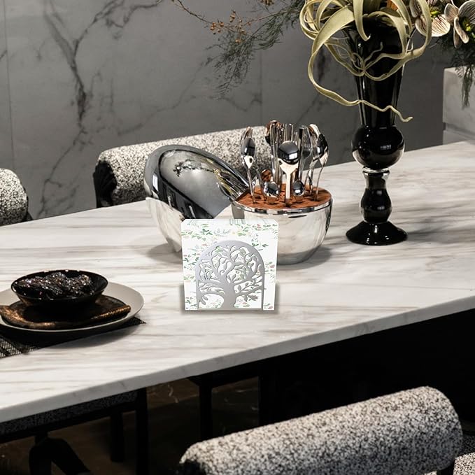 YAJIACLONE Tree of Life Silver Metal Napkin Holder, Upright Metal Tabletop Napkin Holder for Kitchen & Dining Table.