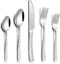 Hammered silverware set for 4 modern flatware set Heavy duty cutlery set 20piece Stainless Steel fork spoon knife set everyday kitchen, Mirror Finish Dishwasher Safe