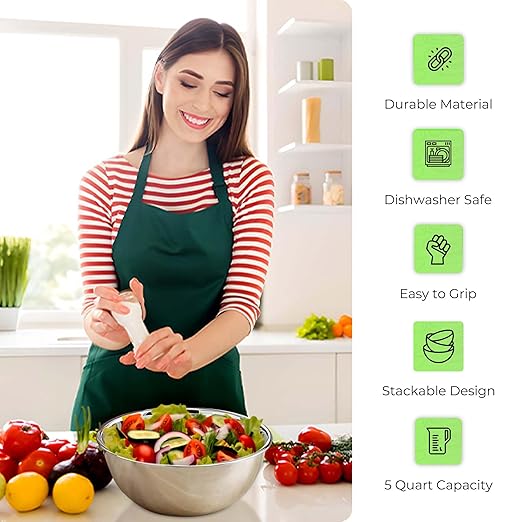 OCS Parts 5 Quart Mixing Bowl | 11.25-Inch Stainless Steel Professional Grade Flat Base Mixing Bowls for Home and Commercial Kitchens | Dishwasher Safe