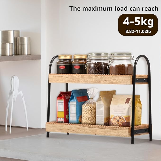 Wood 2 Tier Countertop Organiser, Bathroom Kitchen Counter Shelf Rack Caddy Tray, Small Wood Organization Shelves, Perfume Makeup Counter, Countertop Skincare Display Shelf for Sink Coffee Bar