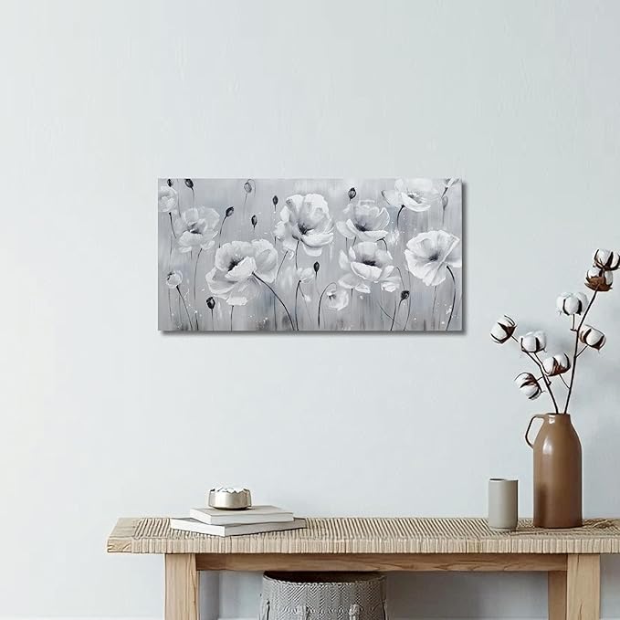 Belmrxne Flower Wall Decor Grey Wall Art Modern Canvas Painting Funny Artwork for Living Room Bedroom Dining Room Bathroom Kitchen Office 12x24 Inches