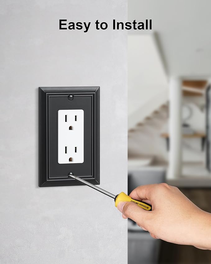 6-Pack Decorator Wall Plate Cover, Black Decorative Switch Plates and Outlet Covers, Durable Natural Bamboo Fiber Wall Plates for Electrical Outlets, Receptacle, GFCI Outlet, Dimmer Switch