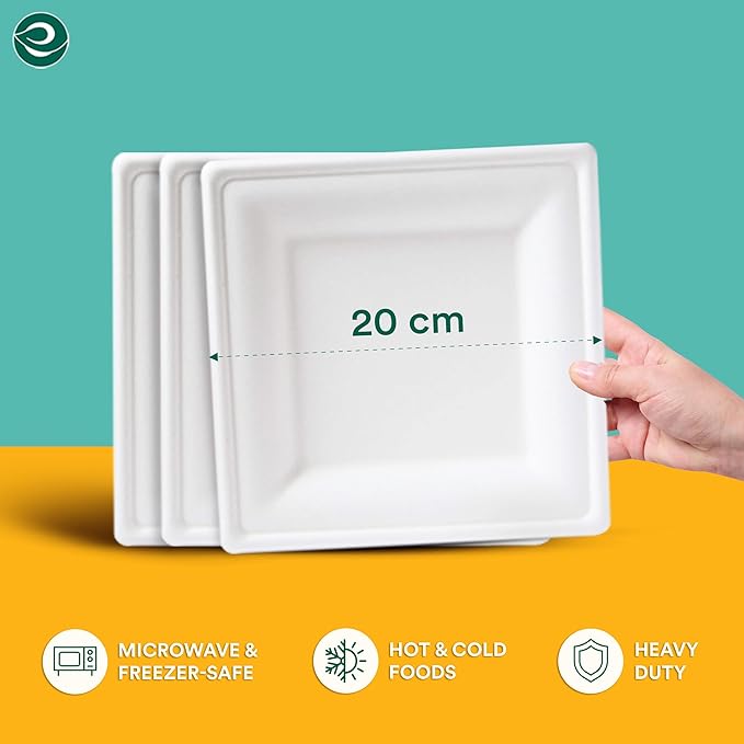 ECO SOUL Pearl White Square Paper Plates (200, 8 Inch)