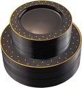 I00000 102 Pcs Black and Gold Plastic Plates, Black Disposable Party Plates Include 51 Dinner Plate 10.25’’ and 51 Dessert Plate 7.5’’ Perfect for Birthday, Wedding & Party