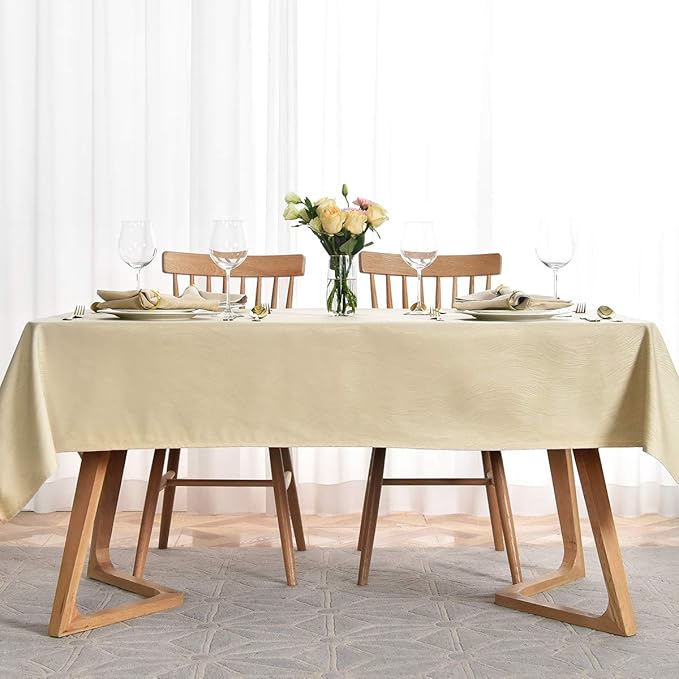maxmill Jacquard Tablecloth Swirl Design Water Resistance Antiwrinkle Heavy Weight Soft Table Cloth for Buffet Banquet Parties Event Holiday Dinner Rectangle 60 x 84 Inch Beige