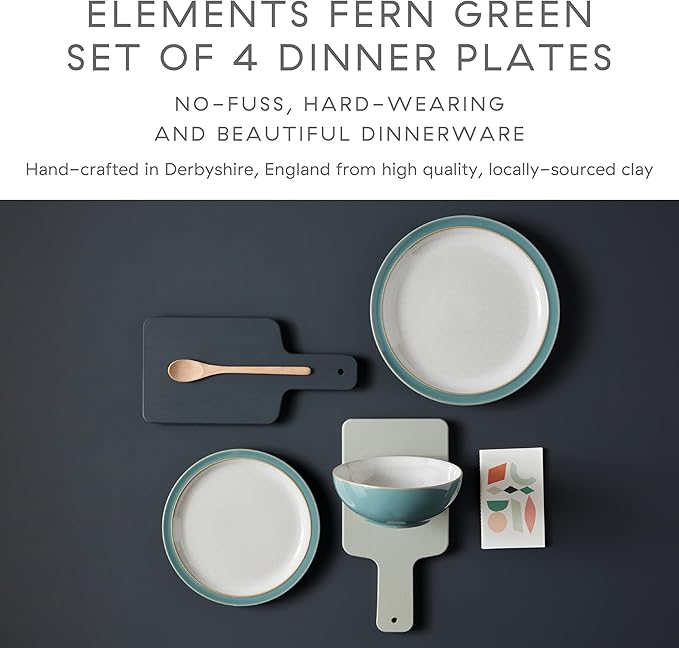 Denby - Elements Fern Green Dinner Plates Set of 4 - Contemporary Design - Ceramic Stoneware Tableware - Dishwasher & Microwave Safe - Scratch Resistant - 10.4in Large Everyday Dinnerware Plates