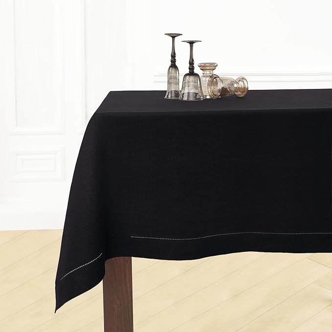 Solino Home Black Linen Tablecloth 60 x 120 Inch - 100% Pure Linen Table Cloth for Rectangle Tables - Fete, Machine Washable Tablecloth for Winter, Easter