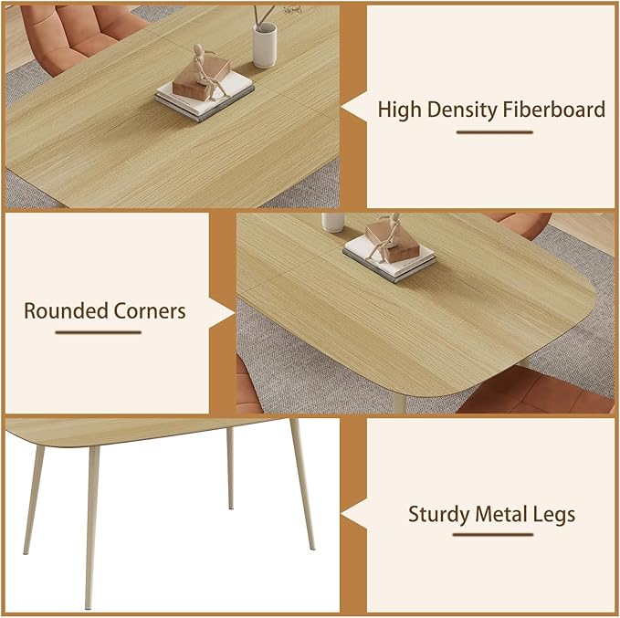 55.1'' Dining Table Set for 4,Modern Wood Dining Table,Leather Dining Chairs 4,Table and Chairs Set of 4,Ideal for Kitchen Dining Room (Cat Scratch Table + 4 U-Shaped Brown Chairs, 55.1")