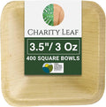 Charity Leaf Disposable Palm Leaf 3.5" Square Mini Bowl (400 pcs) Dipping Bowls | Bamboo Like| All Natural and Biodegradable | Charcuterie Boards, BBQs, and Parties