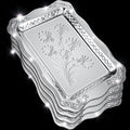4 Pack 16.3" x 11.4" Large Silver Serving Trays for Dessert Table Stainless Steel Silver Platters Floral Engraved Mirror Serving Platters for Wedding, Cookies, Desserts, Party Food Display
