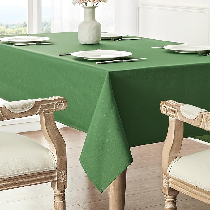 Rectangle Tablecloth Waterproof 60x120 inch Linen Textured Table Cloth Stain and Wrinkle Resistant Washable, Decorative Fabric Table Cover for Dining, Party and Camping, Green