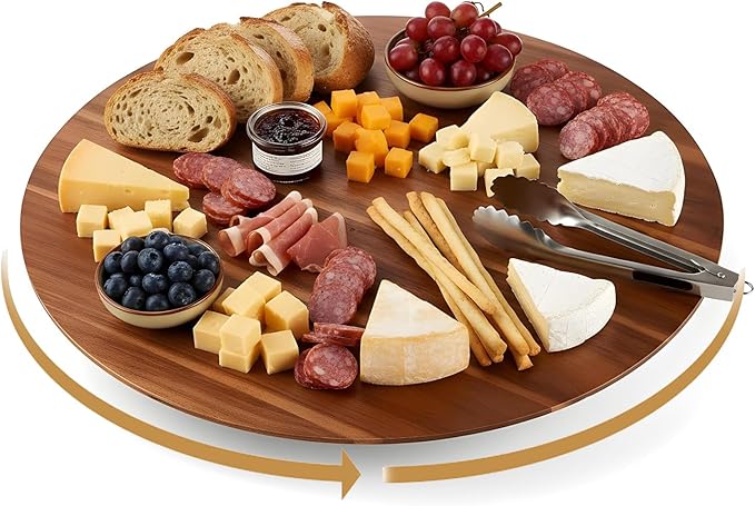 16" Acacia Wood Turntable Organizer | Lazy Susan for Table Top, Cabinet or Pantry | Wooden Rotating Tray for Kitchen Countertop, Durable, Easy to Clean, No Assembly Needed