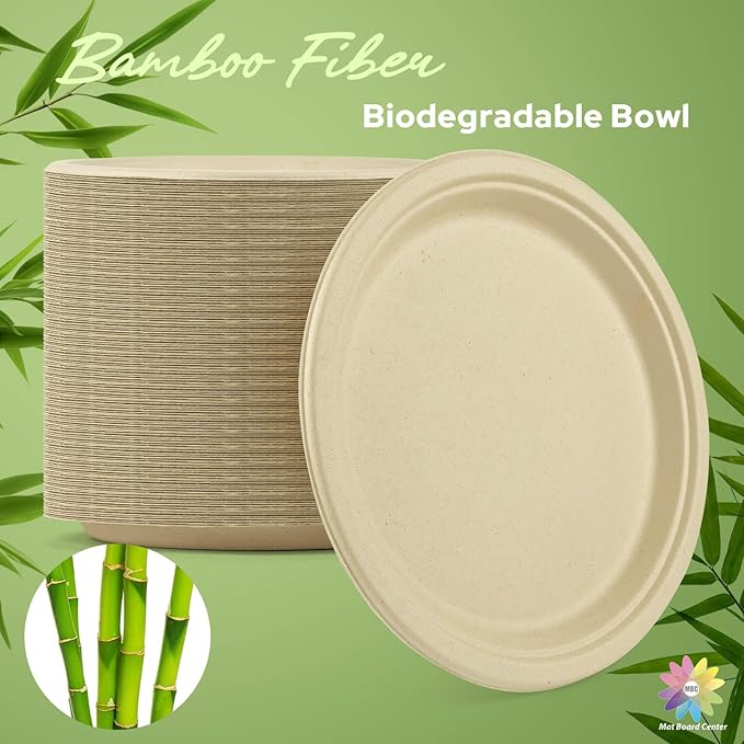 Mat Board Center, 6-Inch, 1000-Count, Compostable Plates, Natural Bamboo Fibers, Everyday Tableware -– Disposable Round Shape - Microwave-Safe - Gluten-Free - Eco-Friendly