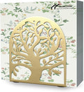 Tree of Life Gold Metal Napkin Holder, Upright Metal Tabletop Napkin Holder with Cushioned Base for Kitchen & Dining Table.