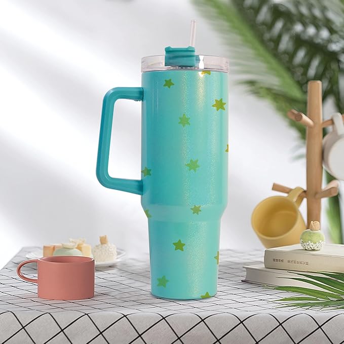 40 oz Sublimation Dazzle-Colour Tumbler with Handle Lid and Straw 20 Pack Stainless Steel Double Wall Vacuum Insulated Cup Tumblers Bulk Sublimation Blank Cupholder Friendly Mixed Colors