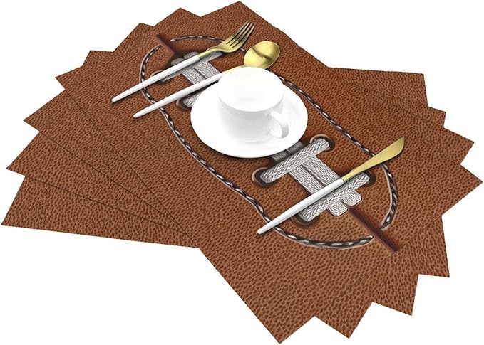 Football Placemats Set of 4 Washable Table Place Mats for Dining Kitchen Party Decor
