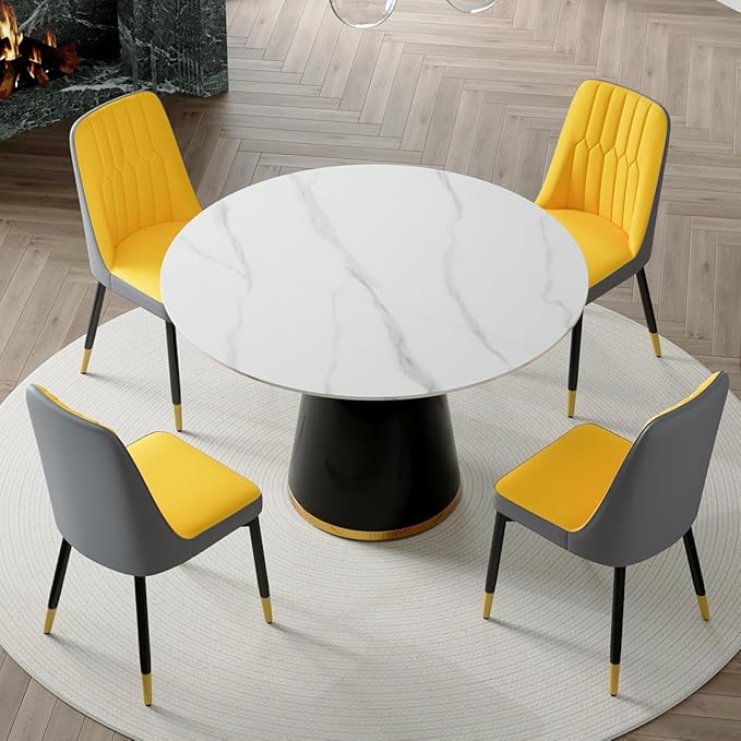 Round Dining Table Set for 4, Modern 45'' Small Dining Table for Kitchen, Space Saving, Easy Assembly
