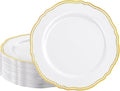 Hioasis 60pcs Gold Plastic Plates - White and Gold Disposable Dinnerware with Gold Rim, Heavy-duty, 10.25 inch, Dinner Plates for Party & Wedding