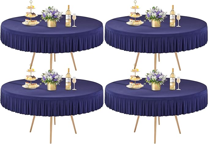 4 Pack Navy Blue Spandex Round Tablecloths for 72in Table, Stretchy Fitted 6FT Round Table Cloths, Wrinkle Free Table Cover with Skirt for Wedding Birthday Party Bridal Shower Banquet