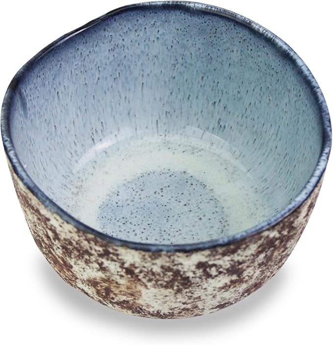 RoRo Handmade 4.5-Inch Rustic Coral Ceramic Miso Bowls – Set of 2, Hand-Glazed Blue Interior with Textured Finished, Microwave & Dishwasher Safe