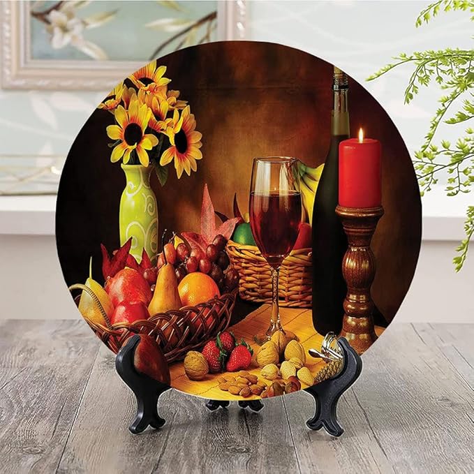 Ceramic Plates, Winery Decorative Ceramic Plates, Still Life Fruits Flowers, 7 Inch, for Dining, Parties, Wedding, Multicolor