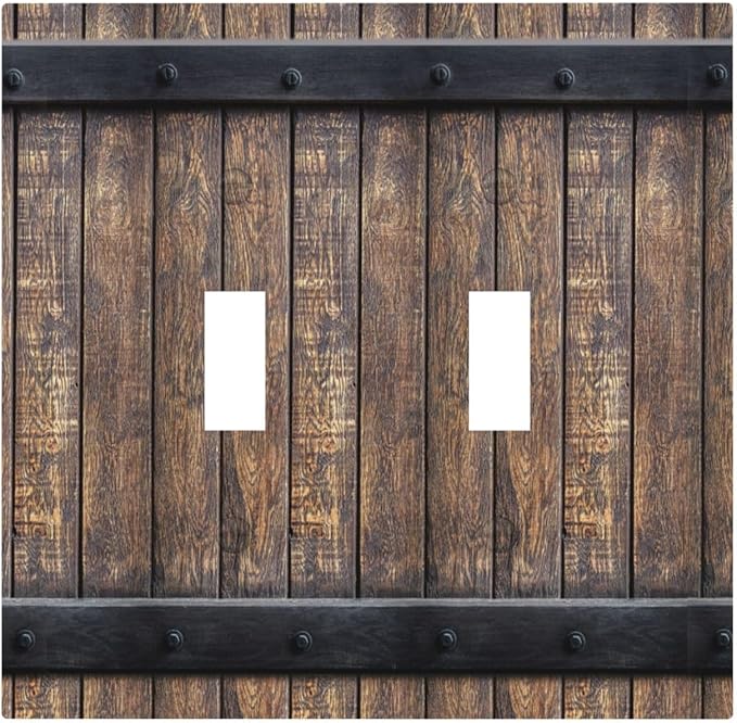 Decorative Light Switch Cover Rustic Barn Door Vintage Country Wood Board 2 Gang Wall Plate Double Toggle Switch Plate Receptacle Electrical Outlet Cover Switchplate for Farmhouse Cabin（2 Pack）