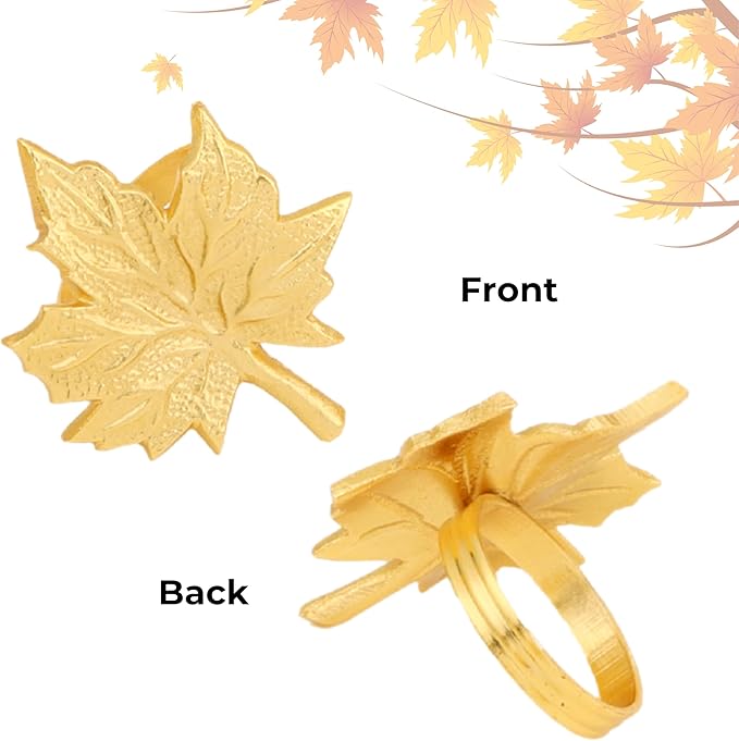 CLEENTABLE Maple Leaf Napkin Rings - Set of 12 Handcrafted Aluminum Napkin Holders for Cloth & Paper Napkins, Elegant Table Décor for Wedding Receptions Thanksgiving Christmas Holiday Parties (Gold)