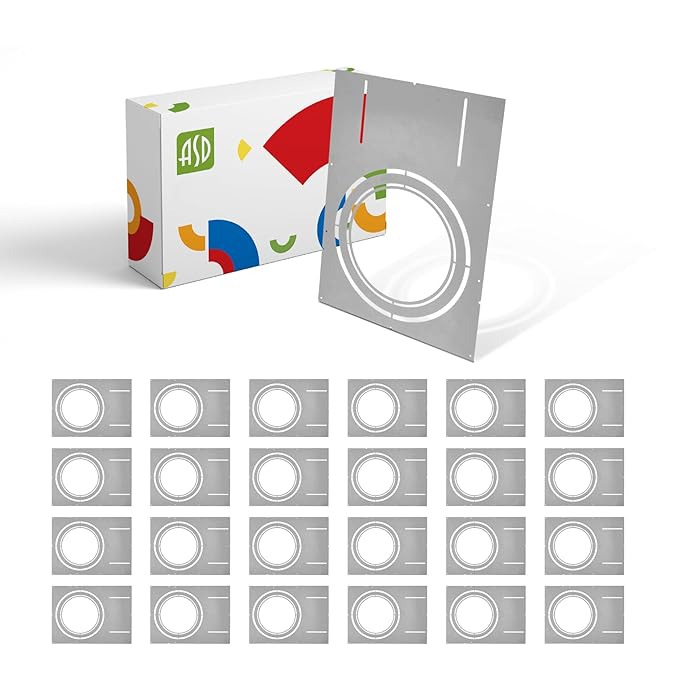 ASD 18 Inch New Construction Mounting Plate with Asymmetric Round Hole - 8/10/12 Inch Flat Steel Rough in Wafer Light Bracket, Shallow LED Recessed Lighting Housing, 24 Pack