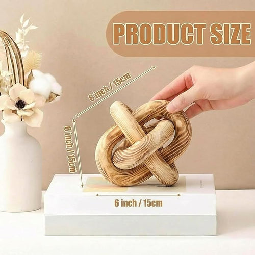 3 Link Wood Knot Decor Rustic Home Décor Accents Hand Carved Coffee Table Decoration, Boho Chain Link Decoration, Modern Shelf, Rustic Objects for Home Living Room Bedroom(Burnt)