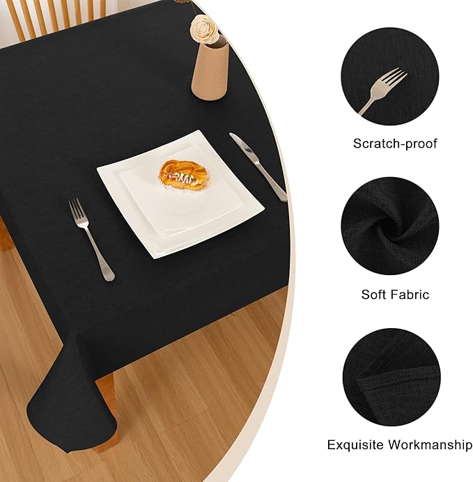 Hiasan 2 Pack Faux Linen Rectangle Tablecloth - Wrinkle and Stain Resistant Washable Table Cloth for Kitchen Dining Room Holiday Table Cover for Party Dinner, Black, 52 x 70 Inch