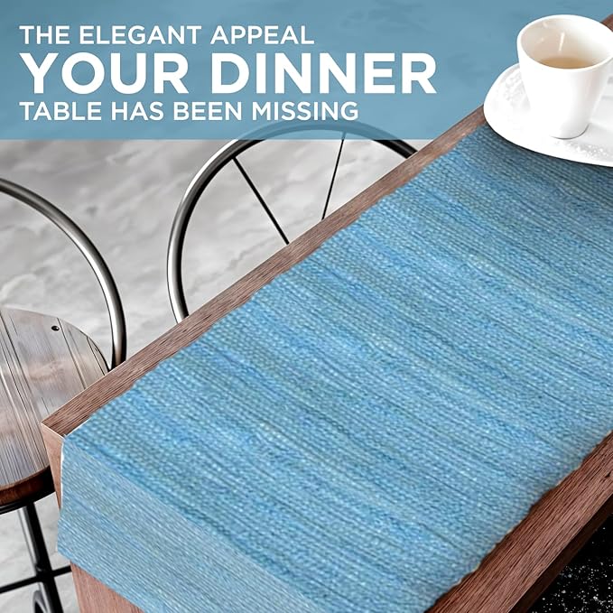 Perilla Home Sky Blue Table Runnert Vintage Boho Table Mats for Kitchen Dining Home Decor Rectangle Runner (Sky Blue 13x72)