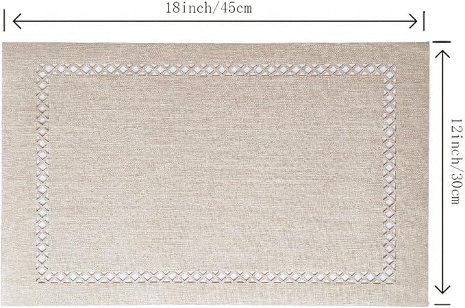 Placemats Set of 6 for Dining Table with Hollow Edge Design- Table Mats 12x 18 Inch, Cloth Place mats Machine Washable (Beige 6pcs)