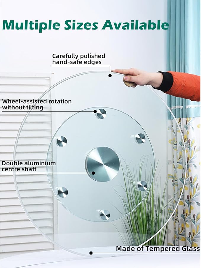 22.8 inch Lazy Susan for Table Top Tempered Glass Rotating Serving Tray for Dining Table, Kitchen Lazy Susan Organizer Spinning Rotating Food Server Party Centerpieces